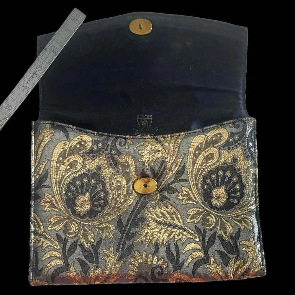 Vintage 1980s Metallic Paisley Brocade Envelope Clutch Purse Leon of California